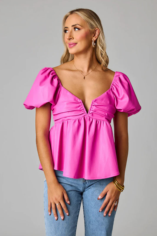 Houston Puff Sleeve Top- Pink