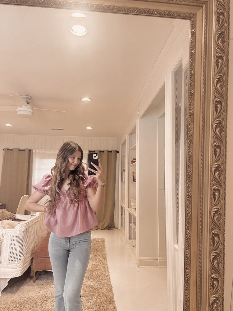 Houston Puff Sleeve Top- Pink