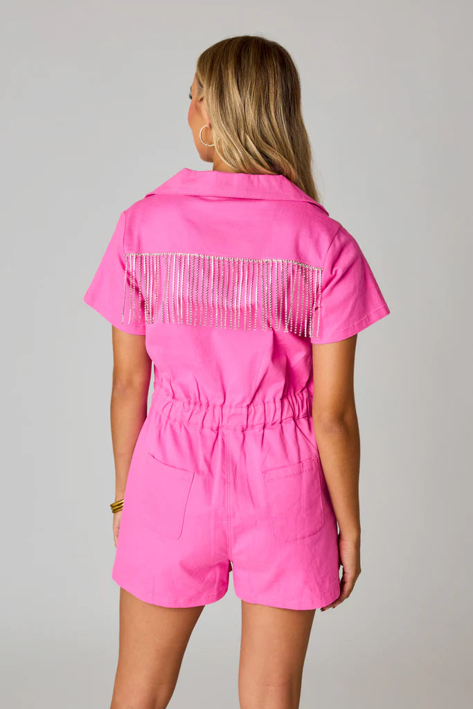 Jessie Babe Crystal Fringe Romper- Pink