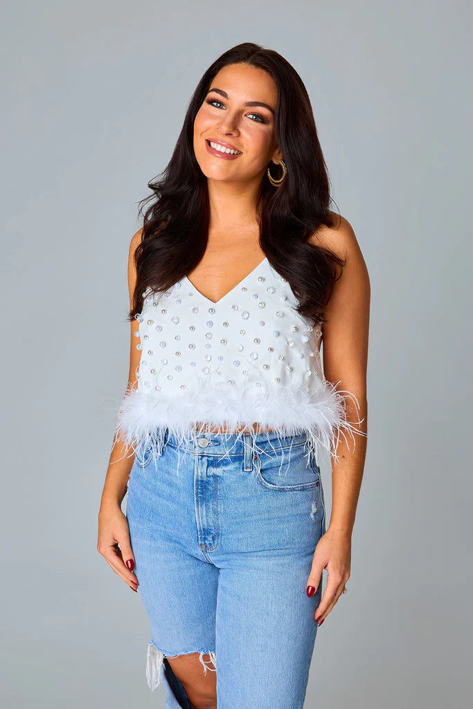 Seraphina Feather Tank Top- White